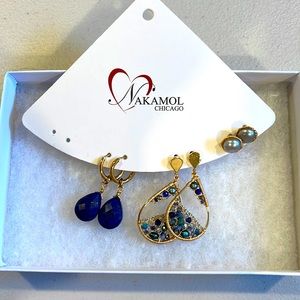 Beautiful blue and gold earrings by Nakamol Chicago.
